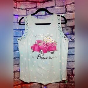 Anneliese "Fresh Cut Flowers" Graphic Tank Top - Light Blue Large